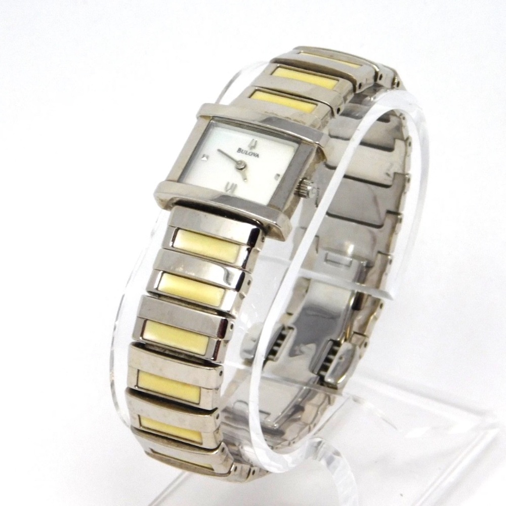 Bulova Women's Watch 96T65 White MOP & Silver Tone Bracelet Ladies 21mm Square